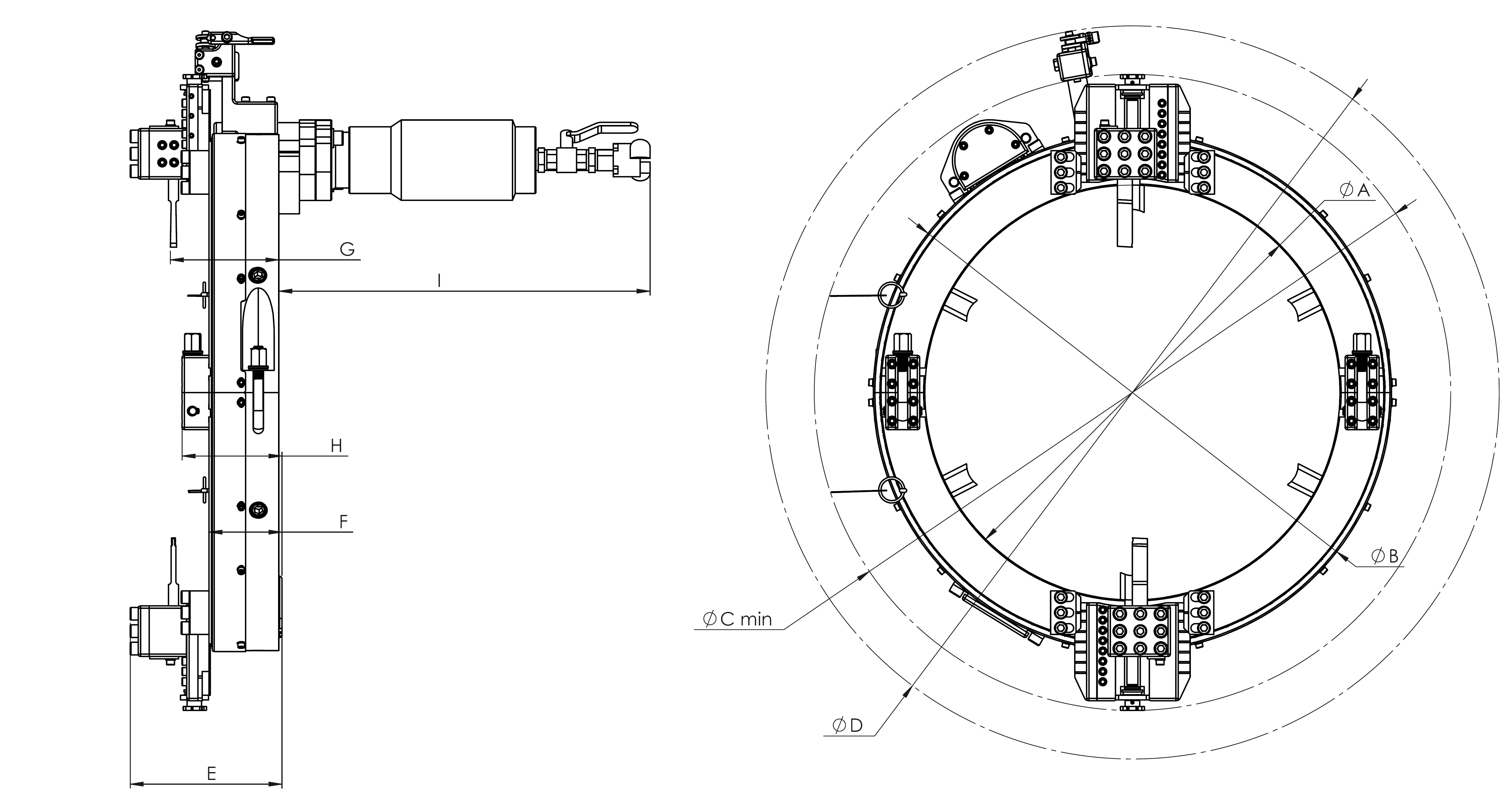 Dimensional Drawing of the Normaco LW CC pipe cutting machine