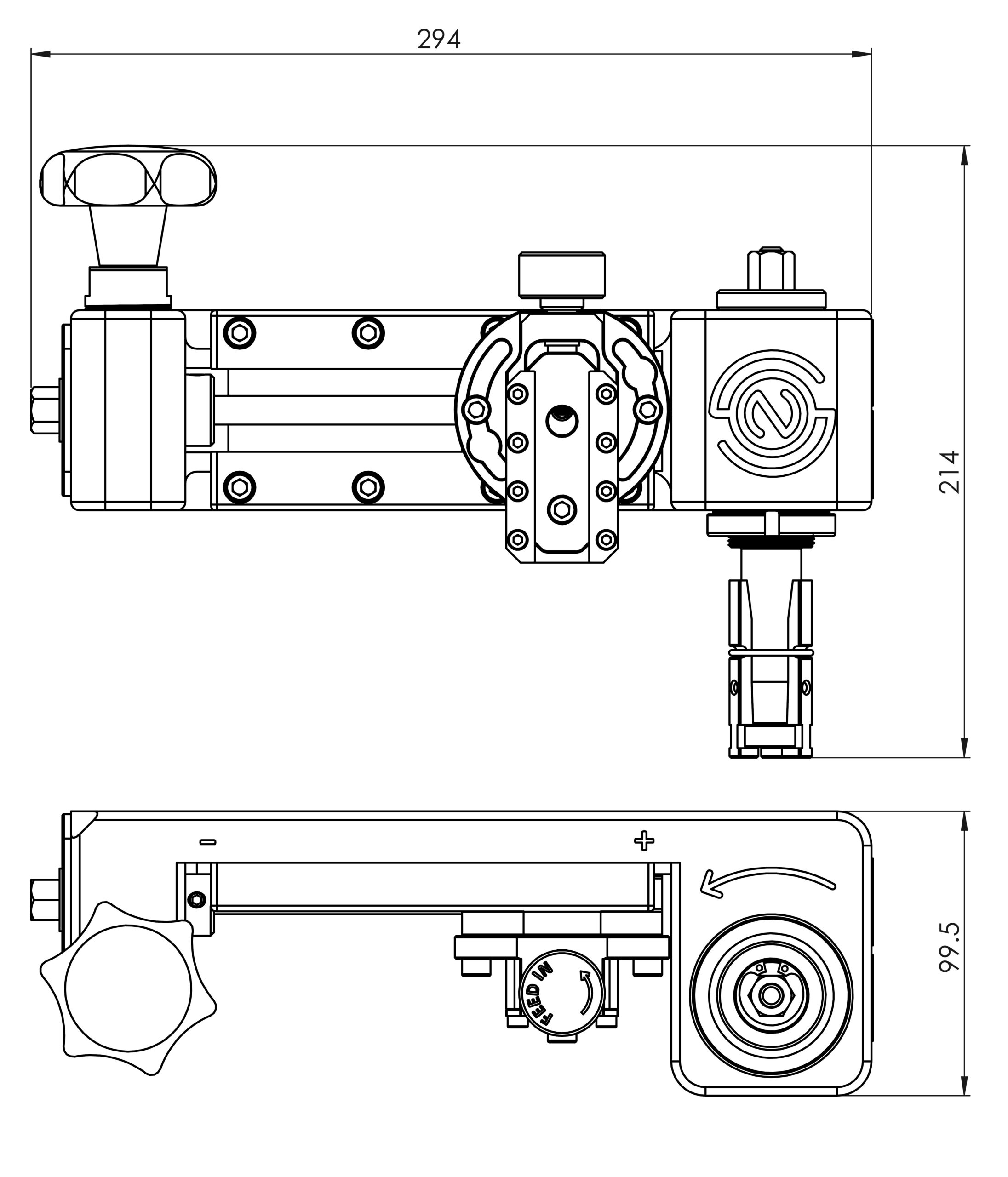 Normaco Manual facer dimensional drawing